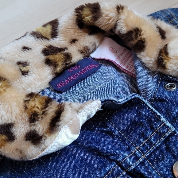 Vintage Jean Jacket Kids Headquarters 2T faux fur trim flower appliqué - Picture 2 of 6